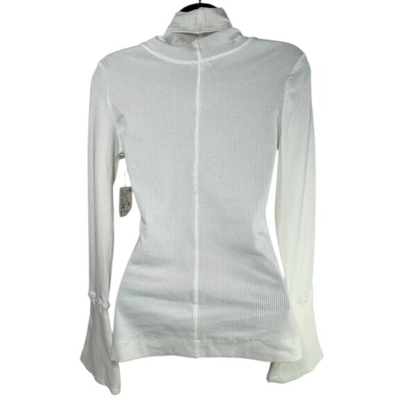 FREE PEOPLE Sydney Turtleneck Top XS Ivory White Rib Flare Sleeves Cotton Blend - Picture 5 of 8